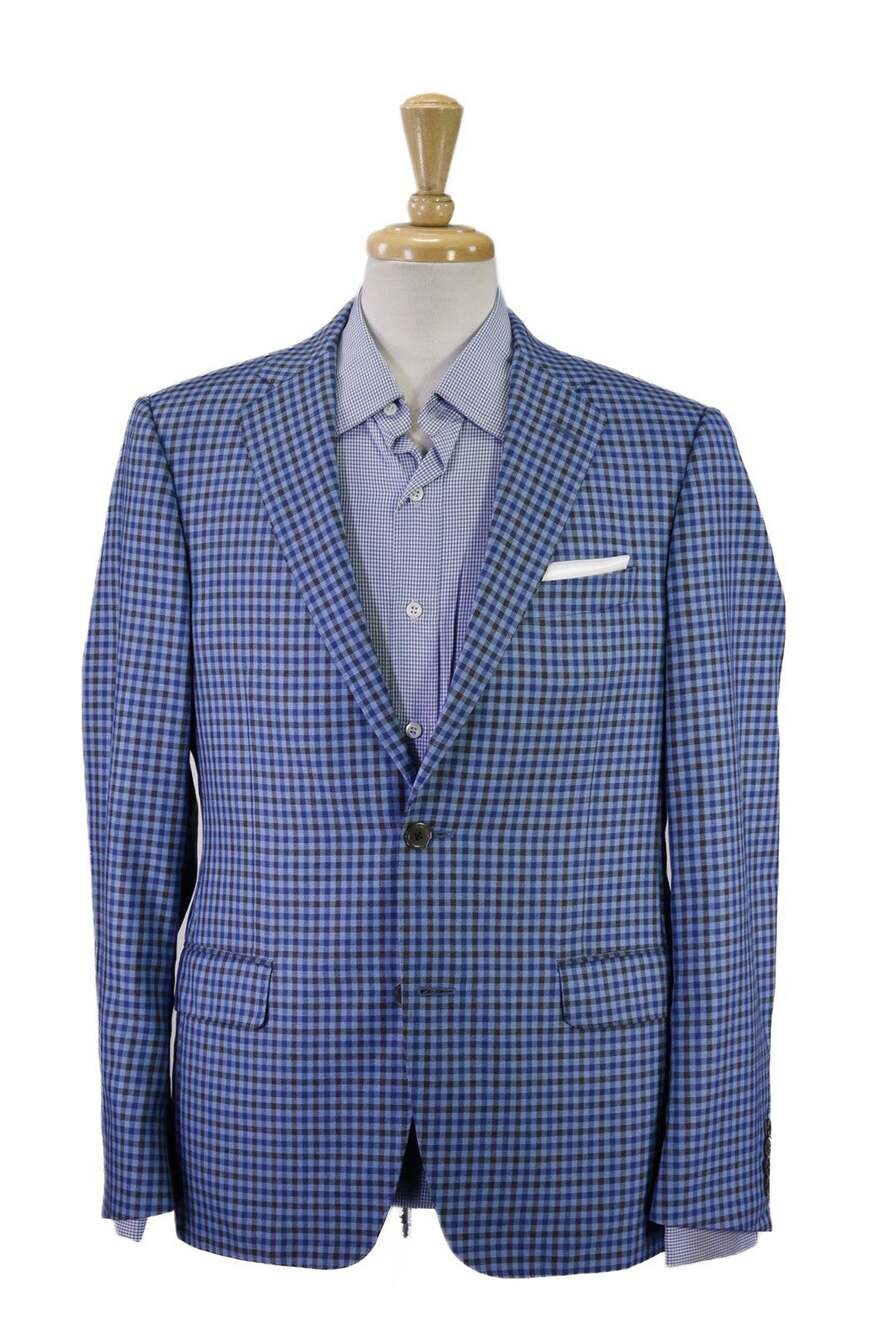 Samuelsohn Royal Blue Gingham Check Wool Silk 2-Btn Sportcoat Blazer 40R